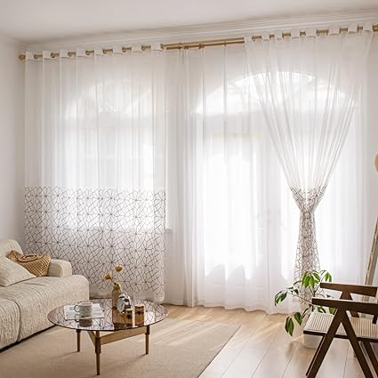 Sheer Curtains 2 pieces for Living Room Privacy Protection